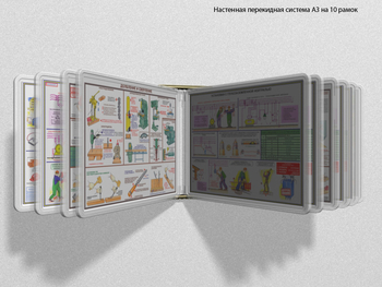 Настенная перекидная система а3 на 10 рамок (прозрачная) - Перекидные системы для плакатов, карманы и рамки - Настенные перекидные системы - магазин "Охрана труда и Техника безопасности"